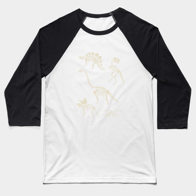 Dinosaur Fossils in Black Baseball T-Shirt by latheandquill